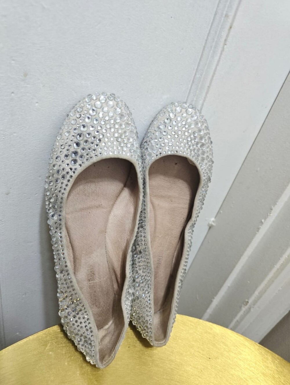 GIANNI BINI Ballet Flats Bling Silver Diamond Rhinestone Loafers 6M - Picture 4 of 7